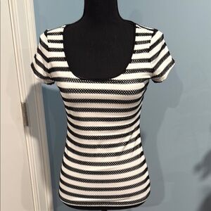 WHBM Black and White Lace Striped Women's Top, Size S